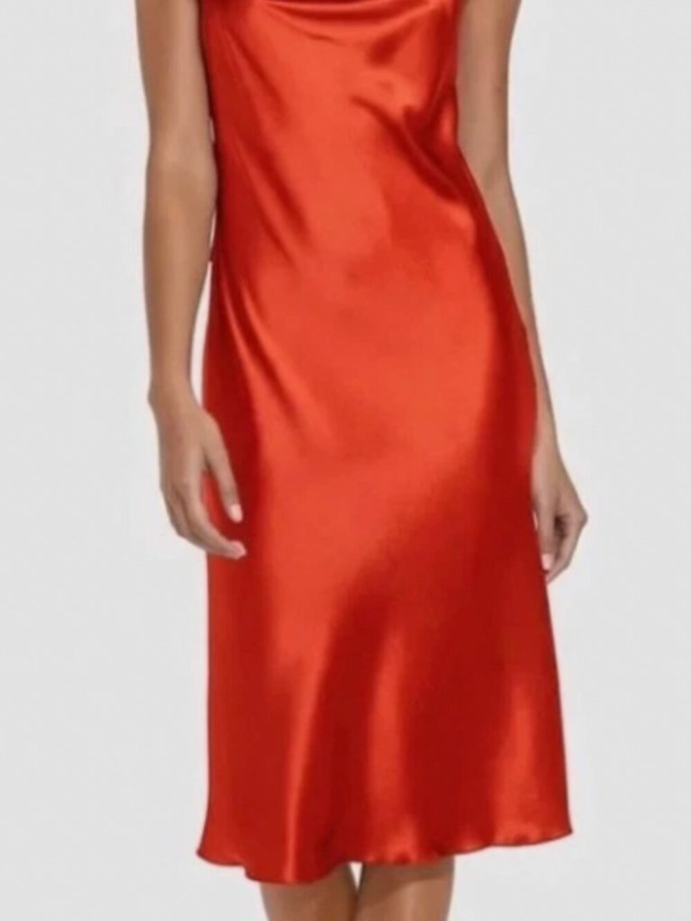BEBE Cowl Neck Satin Slip Chemise in Coral
